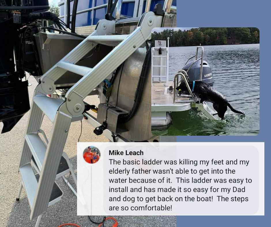 Easy Step Boarding Ladder by LilliPad Marine, featuring extra-wide steps and a 400-pound capacity for safe, comfortable boarding.