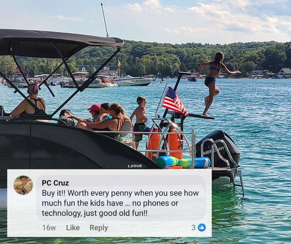 LilliPad Diving Board in action with attached customer review